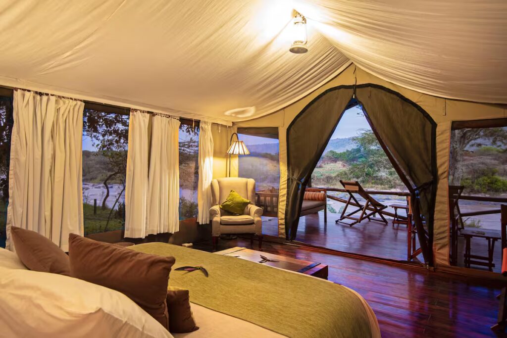 Karen Blixen Camp Mara North overlooking the Mara River and savannah plains in Kenya