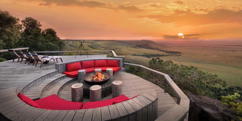 Angama Mara luxury safari lodge overlooking the Maasai Mara from the Oloololo Escarpment in Kenya